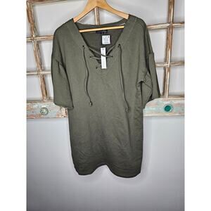 NWT Sanctuary Army Green Short Sleeve Lace Up Ladies Medium Dress